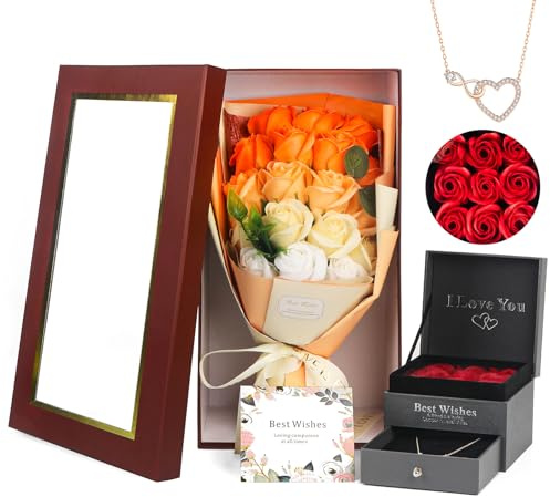 Muttertagsgeschenk Rosenbox mit 18 Konservierte Rosen und Halskette | Infinity Rosenbox, Elegante Halskette, Handgemachte Rosen, Für Frauen und Mama, Jahrestag, Muttertag, Weihnachten