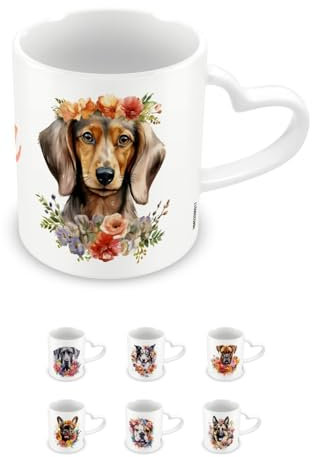 Pyramid International, Dachshund Mug, Coffee and Hot Chocolate Ceramic Mug, Heart Shaped Handle, Watercolour Love My Dog Collection, 11oz / 315ml, One Size, White