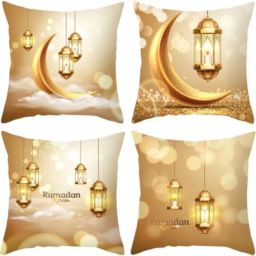 Muteitt Ramadan-kissenbezüge, 4 Stück, Eid Mubarak-überwurfkissenbezug, Muslimischer Ramadan-Kissenbezug Für Zuhause, Büro, Sofa, Couch, Ramadan-Dekoration
