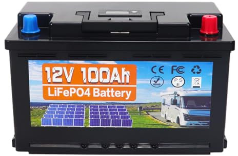 LiFePO4 Lithium Batterie, 12V 100Ah, 100A BMS, 4000-15000 Zyklen, Tiefentladung, für Wohnwagen, Camping, Solar, Boote (12V100Ah)