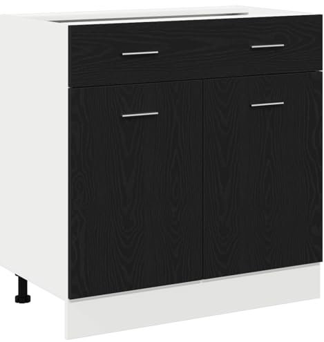 vidaXL Schrank mit Schublade mit Schubladen Riga Schwarz Eichen-Optik, Moderner rechteckiger Küchenschrank, praktischer Stauraum, optimale Organisation für zeitgenössische Küchen