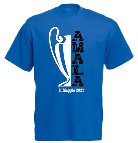 Vestipassioni t-Shirt celebrativa Amala, Maglietta Personalizzabile, Sport Calcio Champions 2025 Supporters Tifosi Ultras (Azzurro, S)