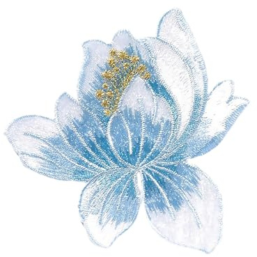 Blue Lotus Flower Iron-On Embroidery Patch - 8.5x8.5cm Single Flower Applique for Clothing Repair, Vibrant Handmade Fabric Decoration (Light Blue Washable)