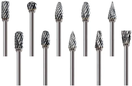 10 Stück Hartmetall Frässtifte Set, 2.35mm Schaft Raspel Fräser für Bohrmaschine – Polieren, Gravieren, Metall/Holzbearbeitung, Hartmetall Bits für Nagelfräser