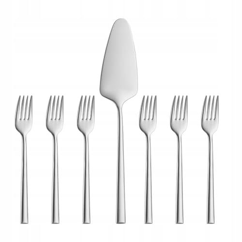 VILLA ITALIA Set de Couverts à Gâteau 7 Pièces – Couverts à Dessert en Acier Inoxydable Brillant pour 6 Personnes dans Élégante Boîte Magnétique avec Logo – Compatible Lave-Vaisselle