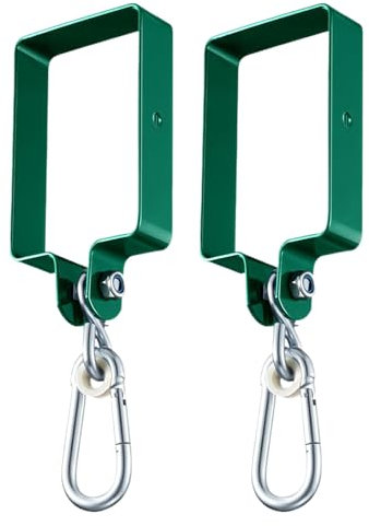 Schaukelhaken - Mit Manschette & Karabinerhaken - 95x145mm - 200 Kg Tragkraft - 2 Stück - Stahl/Manschettenhaken/Gerüst-Haken/Luftschaukel-Haken/Gautsche/Hutsche/Grün