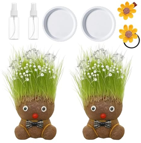 BAGUBDR 8Pcs Grass Heads for Kids to Grow Set, Fun and Educational Growing Grass Head Dolls, Desktop Decoration for Kids Aged 5-12, Home and Office Plant Potted Ornaments