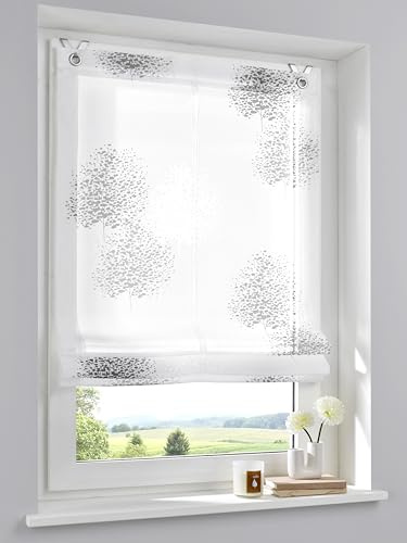 Raffrollo Ösenrollo Bellinda weiß anthrazit 45 x 140 cm