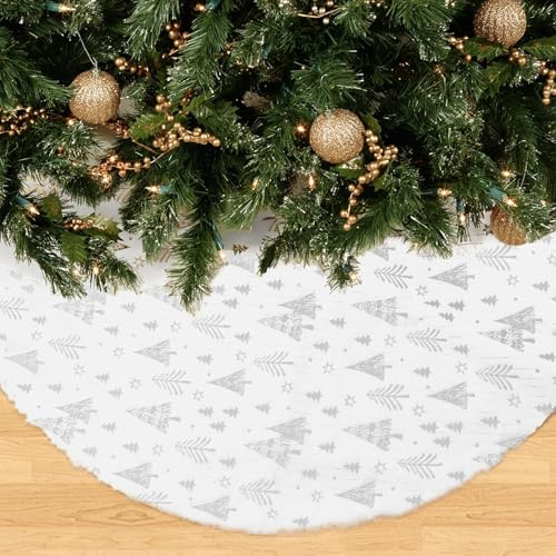 Weihnachtsbaum Decke,Weihnachtsbaum Rock,90Cm Tannenbaum Decke,Silberner Wald,Weihnachtsbaumständer Abdeckung Für Christbaum Schmuck,Festliche Weihnachtsdeko Für Wohnzimmer & Familienfeiern