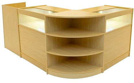 Maple Shop Counter Set Sagittarius LED Light B900 LM60 TB60 90cm 60cm W Lockable Sliding Doors Keys Retail Storage Units Till Block Glass Display Showcase Cabinet Corner Clothing Jewellery Store