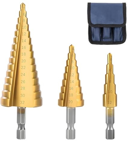 xiluuyou 3PCS HSS Step Bits, HSS Spiral Step Drill Bit Sets, 4-12/4-20/4-32mm, Hole Cutter for Sheet Metal, Plastic, Steel Plate