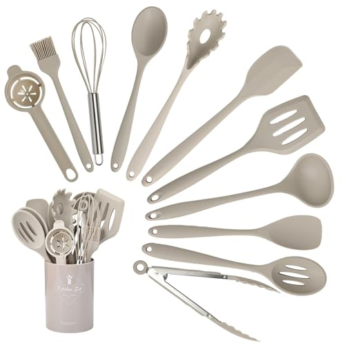 VINATO Set di Utensili da Cucina in Silicone, 12 Pezzi, Utensili Cucina, per Cottura, Adatto Lavastoviglie, Cachi