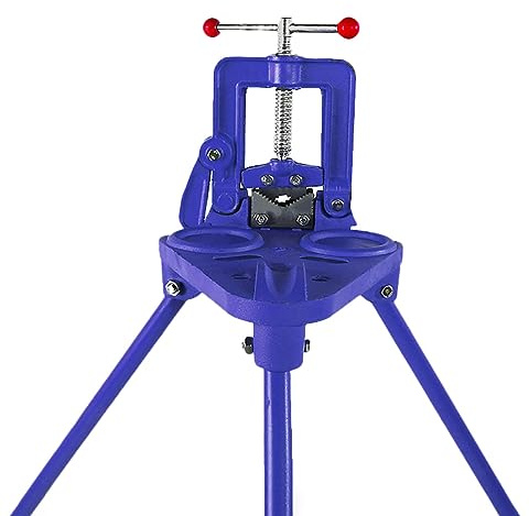 Heavy Duty Pipe Table Vice with Tripod Stand for Fixing Cutting Pipes, Forged Yoke Vise Cast Iron Fits 0.6-4Inch