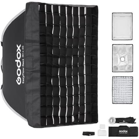 Godox EazyFlow Quick-Release Softbox, Foltbare Octabox Quick Setup, Bowens Mount Soft Box mit Diffusoren Honeycomb Grid für Studio Streaming Fotografía (Rect 60x90cm)