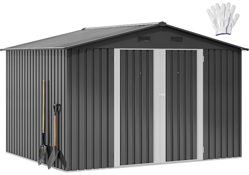 YITAHOME Metall Gerätehaus 279x224cm Geräteschuppen Gartenhaus,Dunkelgrau | Gerätehäuser mit Tür|Fahrradgarage für 4 Fahrräder|Satteldach Abschließbar|Wetterfest |Aufbewahrung Garten|Stahl Schuppen