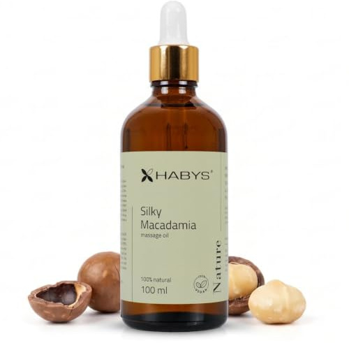 Habys Massageöl Macadamia 100% Natürlich & Vegan mit Pipette 100ml | Spa Massageöl Öl mit Vitamin E, Zarter, Massage Oil Natürlicher Duft, Macadamia Ternifolia Seed Oil 100%, Reich Fettsäuren