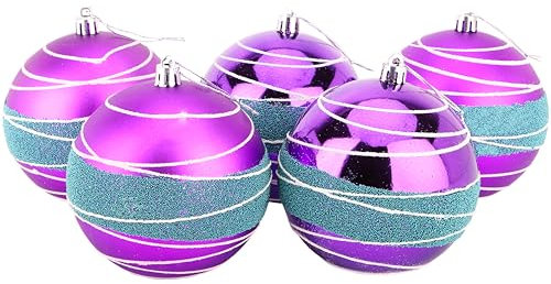 Christmas Concepts® Pack of 5-100mm (4) Large Baubles - Shiny, Matte & Bead Design - Christmas Decorations (Purple & Ice Blue)