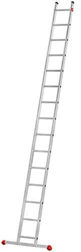 Hailo S60 ProfiStep UNO Alu-Anlegeleiter - leichte Leiter mit 15 Sprossen - Sicherheitsleiter mit großer Standfläche - Arbeitshöhe bis 515 cm - Gewicht 7,9 kg - Silber