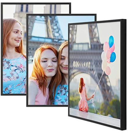 PHOTOLINI Alu-Bilderrahmen 30x40 cm Schwarz schmal, 3er Set Metall-Rahmen aus Aluminium, bruchsicheres Acrylglas, zum Aufhängen, extra Zubehör, modernes Design für Poster & Fotos