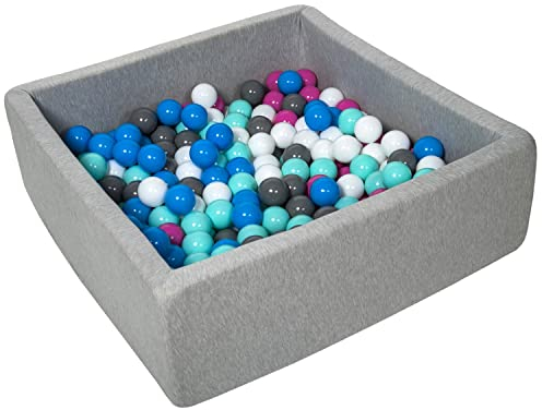 Velinda Bällebad Ballpool Kugelbad Bällchenbad Kinder-Pool mit 200 Bällen/90x90cm (Farbe der Bälle: weiß, blau,pink,grau, türkis)