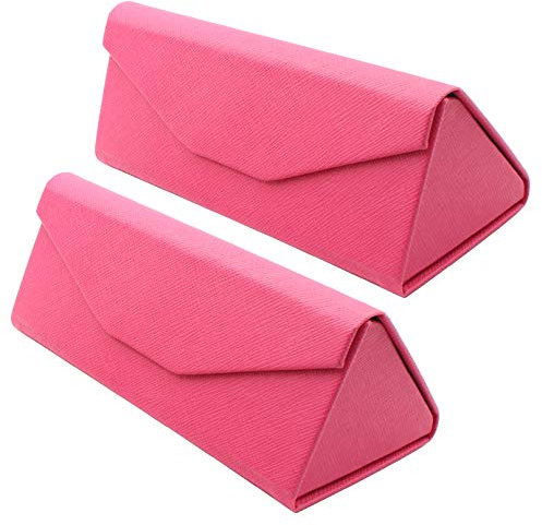 TBOC Étui Pliable Lunettes de Soleil - [Pack: 2 Unités] Boîte [Rose Fuchsia] Rigide [Triangulaire] [Fermeture Magnétique] Doublure Intérieur Lunettes Soleil Vue Lecture Femme Homme Enfant Voiture Mode
