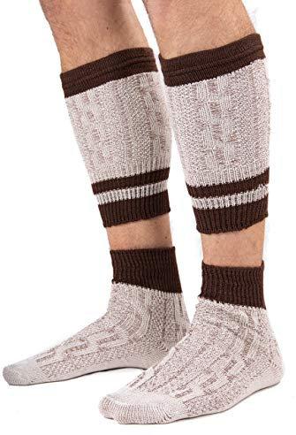 Trachtensocken Loferl Socken – Lederhosen Socken – Stricksocken & Trachtenstrümpfe 2-teilig Füßlinge & Wadenwärmer (Natur/Braun 39-42)