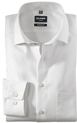 OLYMP Herren Oberhemd Langarm Luxor,Twill,modern fit,Global Kent,Weiss 00,48