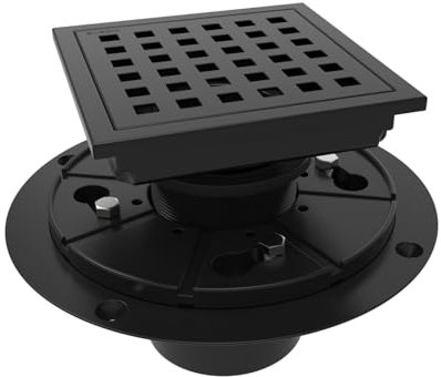 WEBANG 4 Inch Square Shower Floor Drain With Flange,Quadrato Pattern Grate Removable,Food-grade SUS 304 Stainless Steel,WATERMARK&CUPC Certified,Matte Black