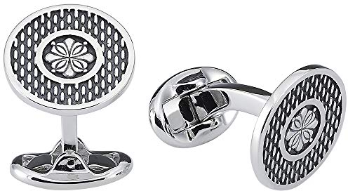 Vinani Design Manschettenknöpfe rund Blume Kreis Muster geschwärzt glänzend 925 Sterling Silber Herren Anzug Hemd 2MAU