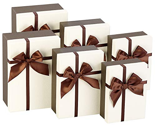 Your Design Dekobox mit Deckel: 6er-Set edle Geschenk-Boxen mit brauner Schleife, 3 Größen (Geschenkboxen Geburtstag, Geschenk-Karton, Geschenkpapier)