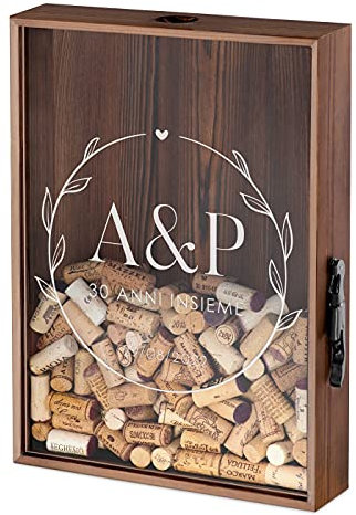 Maverton Raccogli tappi di sughero o birra - con stampa personalizzata - in legno - cavatappi per vino e birra con un coltellino - scatola porta tappi - idee regalo - corona