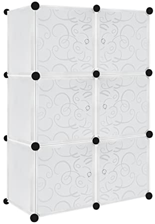 XMTECH DIY Regalsystem Kleiderschrank mit Tür Steckregal Kleiderschrank Garderobenschrank Schuhregal aus Kunststoff (6 Boxen)