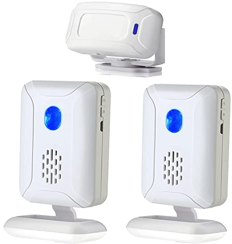Wireless PIR Motion Sensor Detector Security Alarm Chime, Shop Store Office Home Front Door Entry Welcome Doorbell, Mailbox Alert, Garage Driveway Alarm, with Night Light (1 Sensor and 2 Receiver)