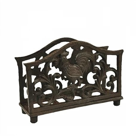 EatingBiting Vintage Cast Iron Napkin Holder Freestanding Rooster Tissue Dispenser Home Decor Home Basics Sturdy Cast Iron Standing Rooster Décor for Kitchen Dining Table Countertop with Robber Feet