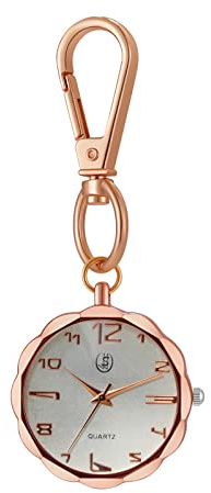 JewelryWe Taschenuhr mit Karabiner Schlüsselanhänger Quarz Analog Uhr Quarzuhr für Ärzte Krankenschwestern Sanitäter Köche Blau Weiß