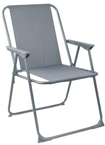 Harbour Housewares Folding Beach Deck Chair - Grey - Pack of 1 - Metal Outdoor Patio Seat Lightweight Portable Deck Chair for Picnic, Garden, Camping, Fishing