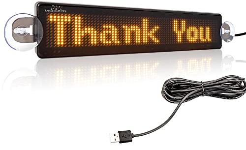 Leadleds 23x5cm LED Auto Zeichen Message Board Bluetooth Connected Smartphone Programmierbar für Auto Fenster, Taxi, Store Front (Gelb)