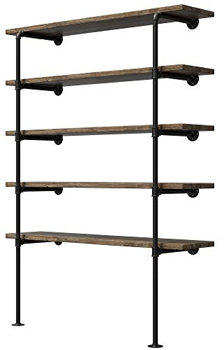 FOF FRIEND OF FAMILY (14Deep, 2Pcs) Industrial Retro Wall Mount Iron Pipe Shelf, DIY Open Bookshelf, 5-Tier, Home & Office Shelves