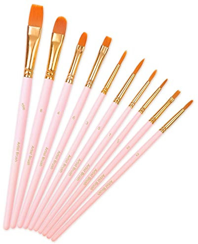 Paint Brushes, 10 Pcs Face Paint Brushes for Children Watercolor, Acrylic Gouache and Oil Painting Suitable for Decorations, Models, Figurines, Nail Art