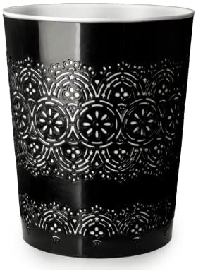 Blue Canyon Flora Waste Bin, Trash Bin for Home, Bathroom, Bedroom or Office, Slim Waste Basket Fits Under Desk/Sink, Indoor Outdoor Double Walled Heavy Plastic Dustbin to Hold Waste, Black