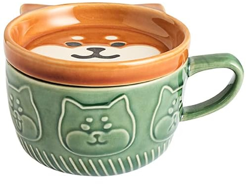 Kafei 300 ml Japanische süße Tasse Kreative Keramik Shiba Inu Panda Kawaii Kaffeetasse mit Deckel Home Paar Frühstückstasse Milchtasse Wassertasse Kaffeetasse