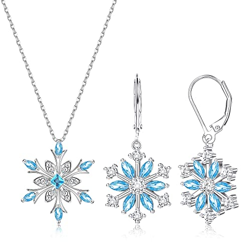 Milacolato Schneeflocke Halskette Tropfen Ohrringe für Frauen Leverback Dangle Schneeflocke Ohrringe Silber Anhänger Thanksgiving Xmas Weihnachten Schmuck Geschenke für Mädchen B