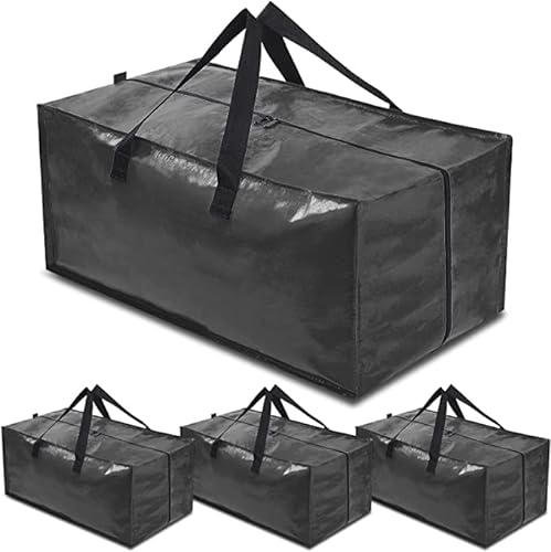YZK Umzugstaschen Groß 4 Stück mit Rucksackgurten und Reißverschlüssen, Aufbewahrungstasche für Bettdecken Kleidung, Moving Bags für Umzug, Reisen, Camping, Gartengeräte (Schwarz)