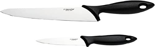 Fiskars Set di 2 Coltelli, Coltello da Cucina (Lunghezza Lama: 21 cm) e Spelucchino (Lunghezza Lama: 11 cm), Essential, Acciaio Inox / Plastica PP, Nero, 1065582
