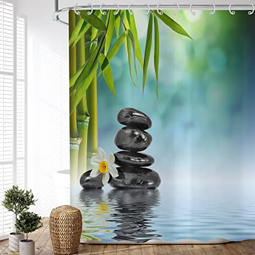 ASDCXZ Rideau de Douche en Bambou 180x180 cm, Spa Relaxant Méditation Bambou Vert Lavable Rideaux de Douche de Textile Rideau de Douche extérieur imperméable pour Baignoire avec 12 Crochets