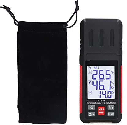 Kadimendium Handheld Temperature Humidity Meter High Accuracy ABS Hygrometer Thermometer Temp Detector with Ambient Dew Point Wet Bulb LCD Backlight