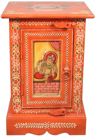 Oriental Galerie Indischer Kleiner Schrank Schränkchen tibetische Buddha-Verzierung, Rot Wandschrank Holzschrank Kommode Yoga 45 cm