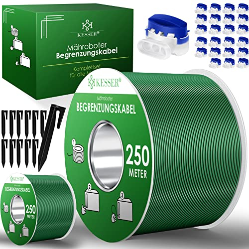 KESSER® Begrenzungskabel 500m + 1600 Erdspieße + 24 Kabelverbinder für Mähroboter Rasenmäher Rasenroboter Zubehör Set Begrenzungsdraht kompatibel mit Gardena/Bosch/Worx/Einhell/Honda/ROBOMOW