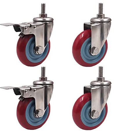 M12 Gewinderäder 400-600kg Schwerlast-Rollen 304 rostfreier Stahl PU Leise 3'' 4'' 5'' Schwenkbare Rollen mit Bremse für Möbel Gerüst Werkbänke Medizinische Ausrüstung 4 Stück