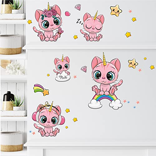 Sunnywall Tier Safari Wandsticker Wandtattoo Wandbild Baby Aufkleber Kinderzimmer Baby Wandaufkleber Spielzimmer Küche (Pinke Katzen)